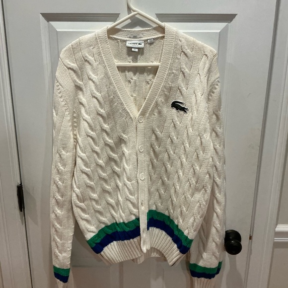 Lacoste unisex cable knit striped cardigan sz large 5 - Picture 2 of 8